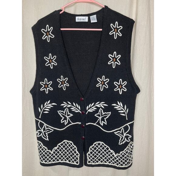 That's Me Sweaters - 1980s That's Me Floral Leaves Artsy Cowichan Coastal Homestead Sweater Vest M